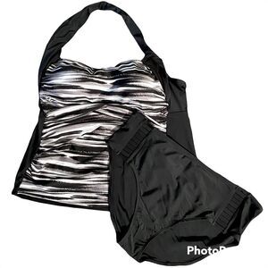 Collections by Catalina Wms Sz 3XL Black White High Waisted Tankini Bathing Suit